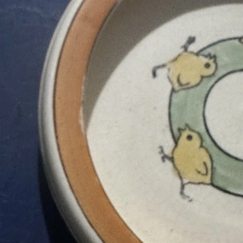 Roseville Pottery Baby's Plate Creamware Ducks Chicks Circa 1920 Rolled Edge